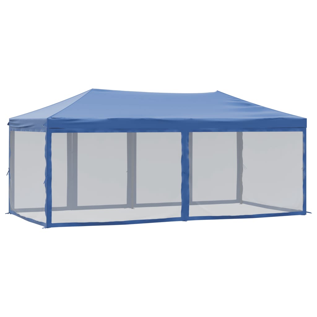 Tente de fête pliable avec parois latérales bleue 3x6 m