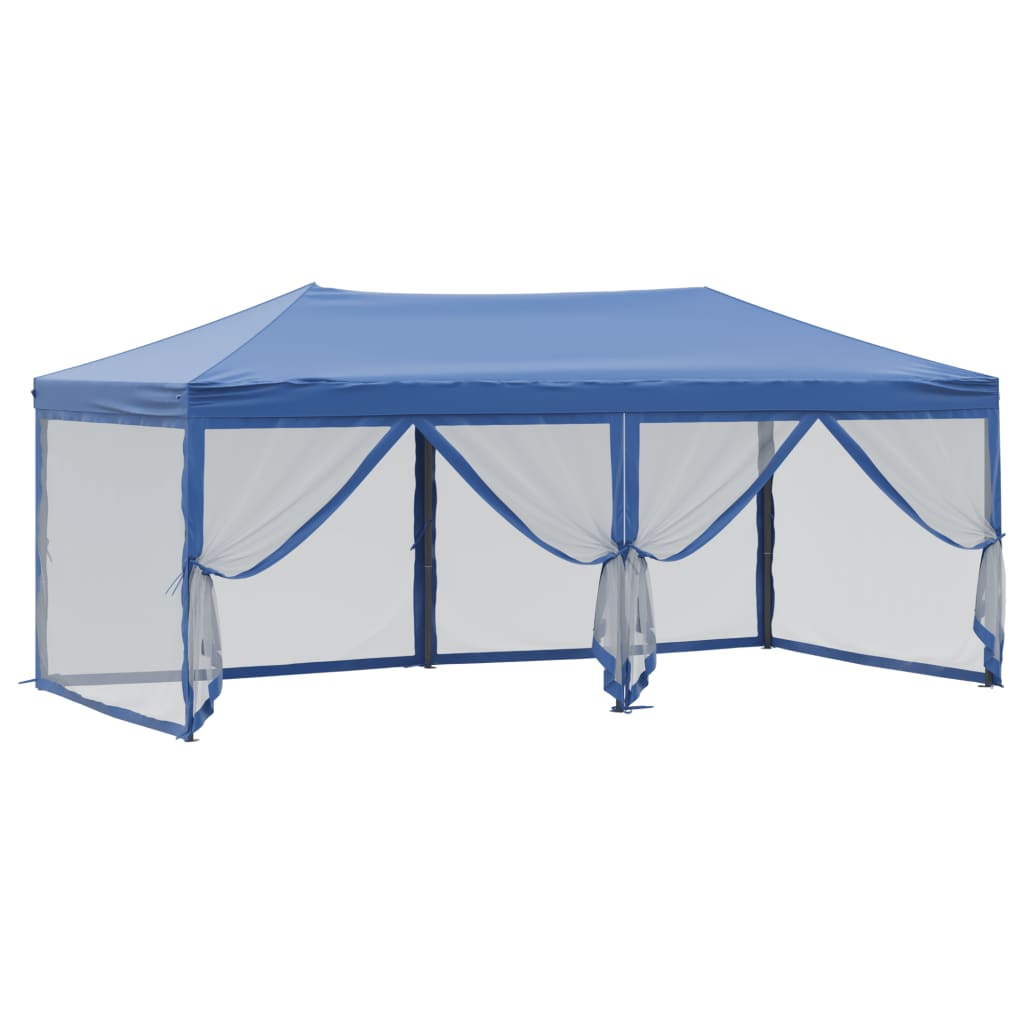 Tente de fête pliable avec parois latérales bleue 3x6 m