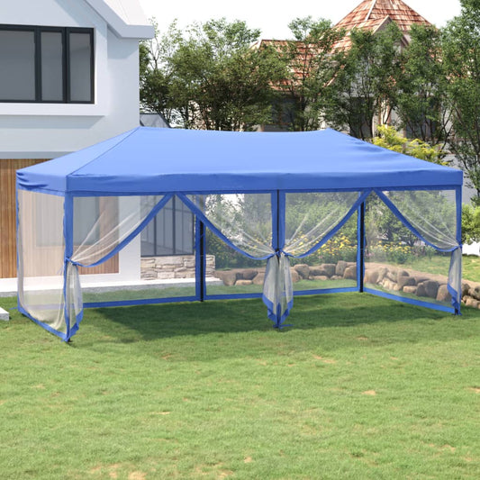 Tente de fête pliable avec parois latérales bleue 3x6 m
