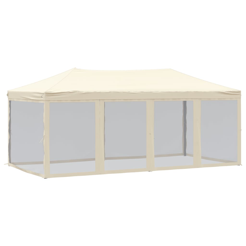 Tente de fête pliable avec parois latérales crème 3x6 m