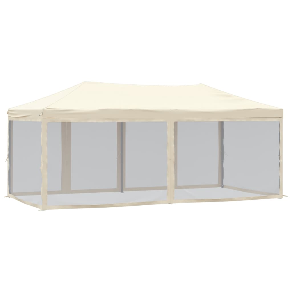 Tente de fête pliable avec parois latérales crème 3x6 m