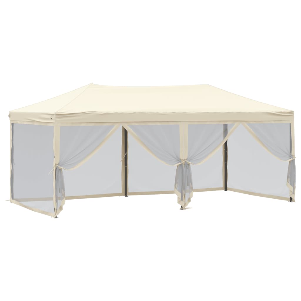 Tente de fête pliable avec parois latérales crème 3x6 m