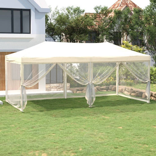 Tente de fête pliable avec parois latérales crème 3x6 m
