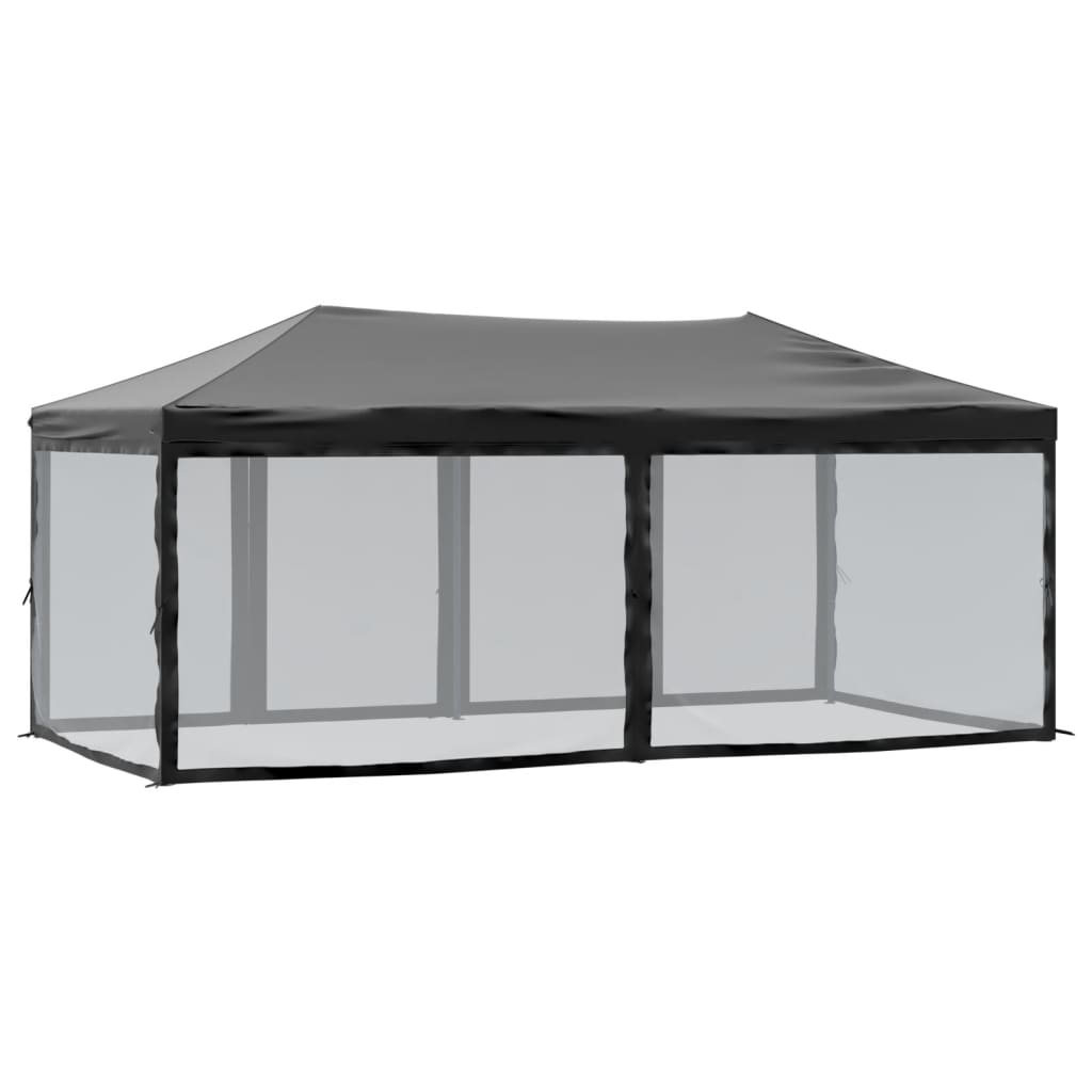 Tente de fête pliable avec parois latérales noire 3x6 m