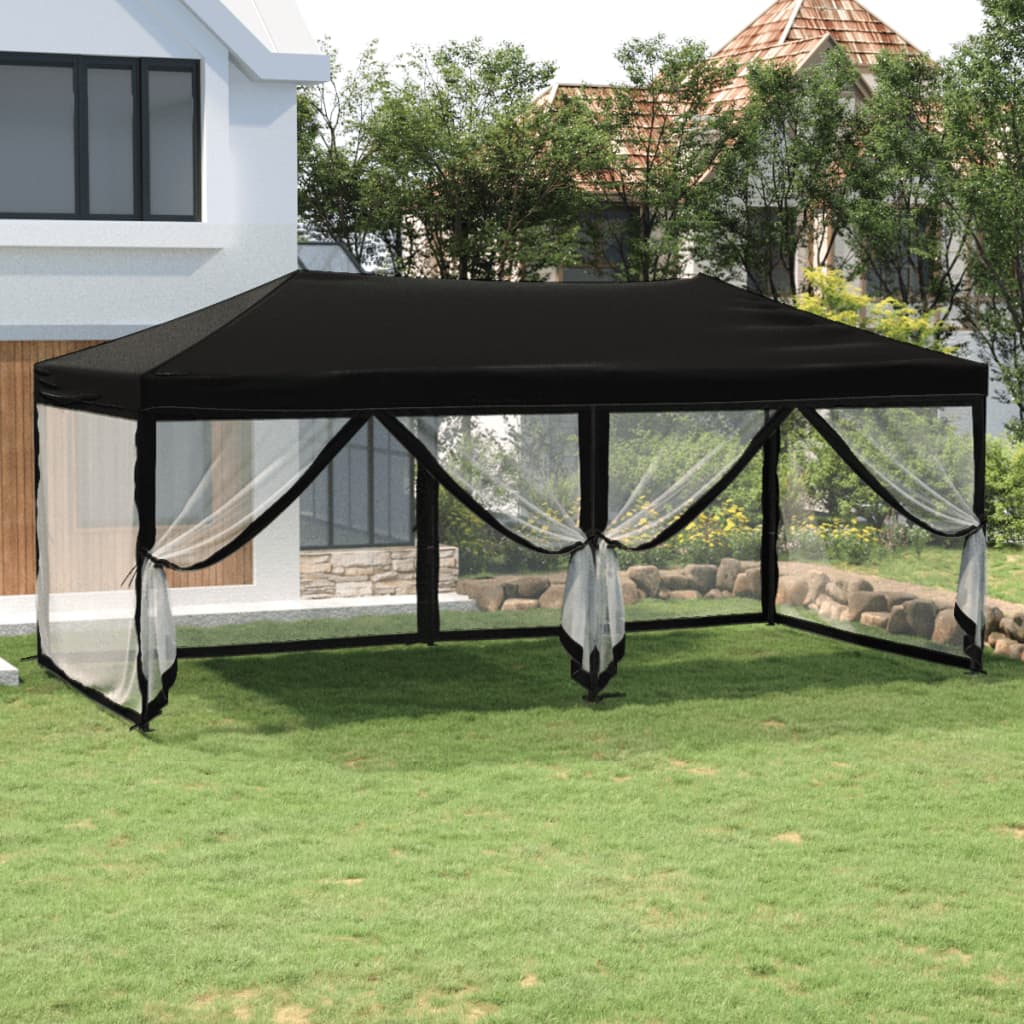 Tente de fête pliable avec parois latérales noire 3x6 m