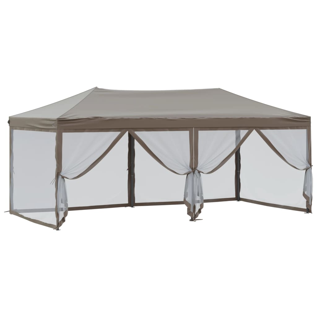 Tente de fête pliable avec parois latérales taupe 3x6 m