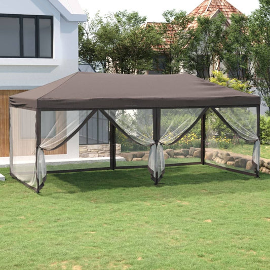 Tente de fête pliable avec parois latérales taupe 3x6 m