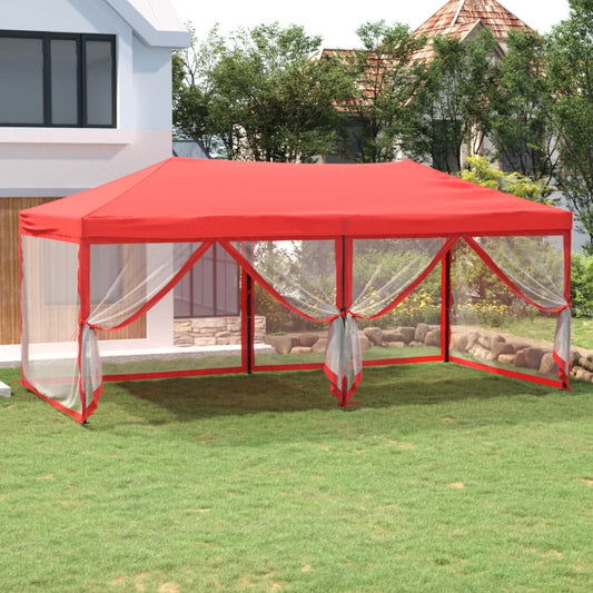 Tente de fête pliable avec parois latérales rouge 3x6 m