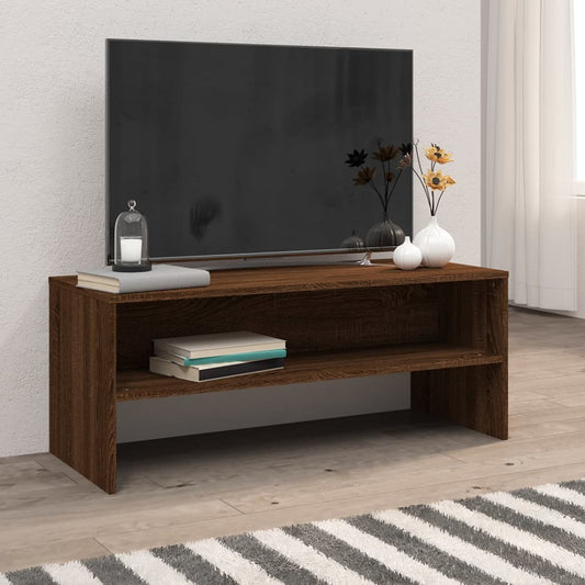 Meuble TV aspect chêne marron 100x40x40 cm matériau bois