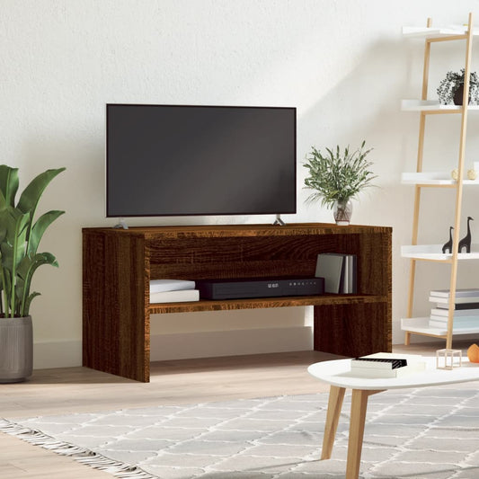 Meuble TV aspect chêne marron 80x40x40 cm en bois