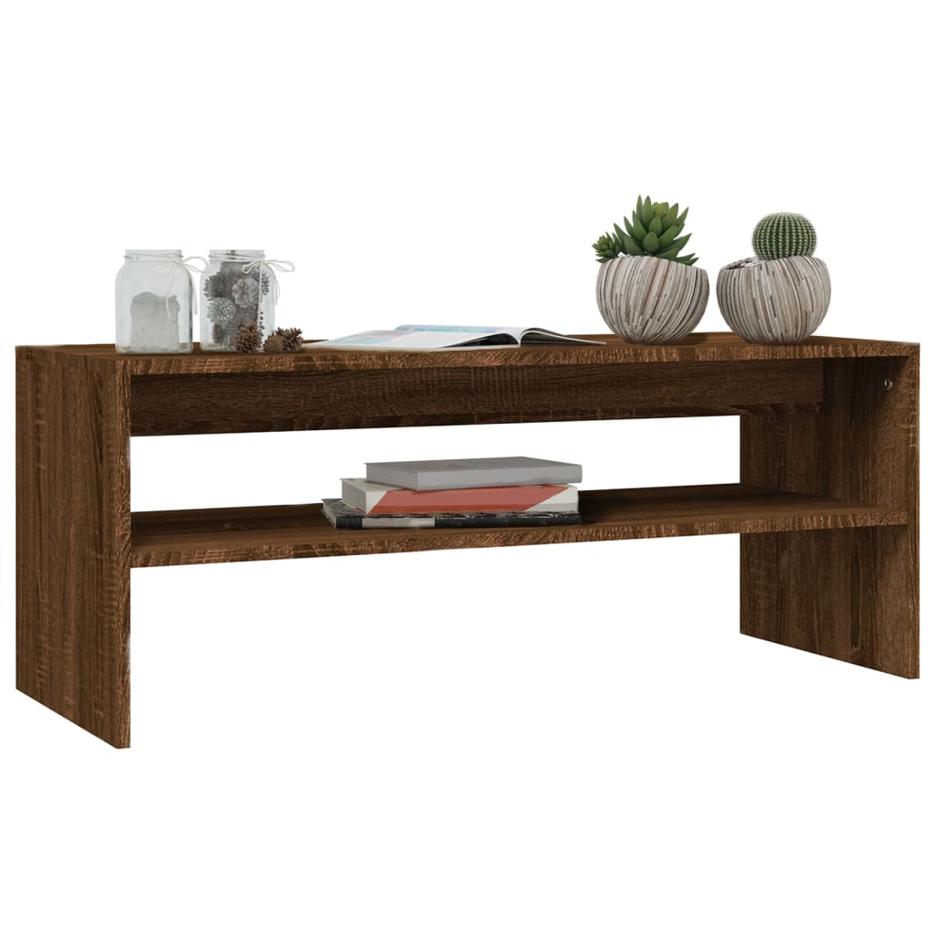 Table basse aspect chêne marron 100x40x40 cm matériau bois