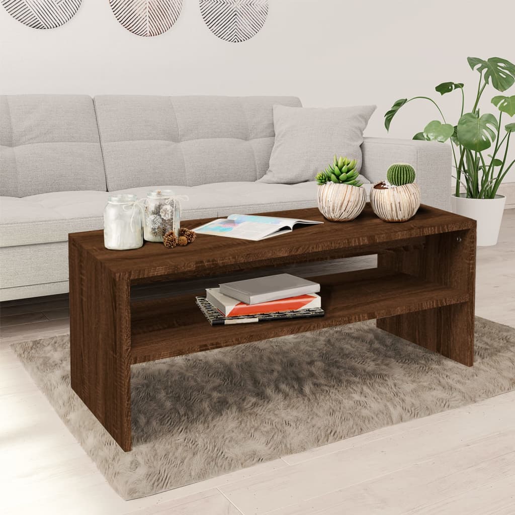 Table basse aspect chêne marron 100x40x40 cm matériau bois