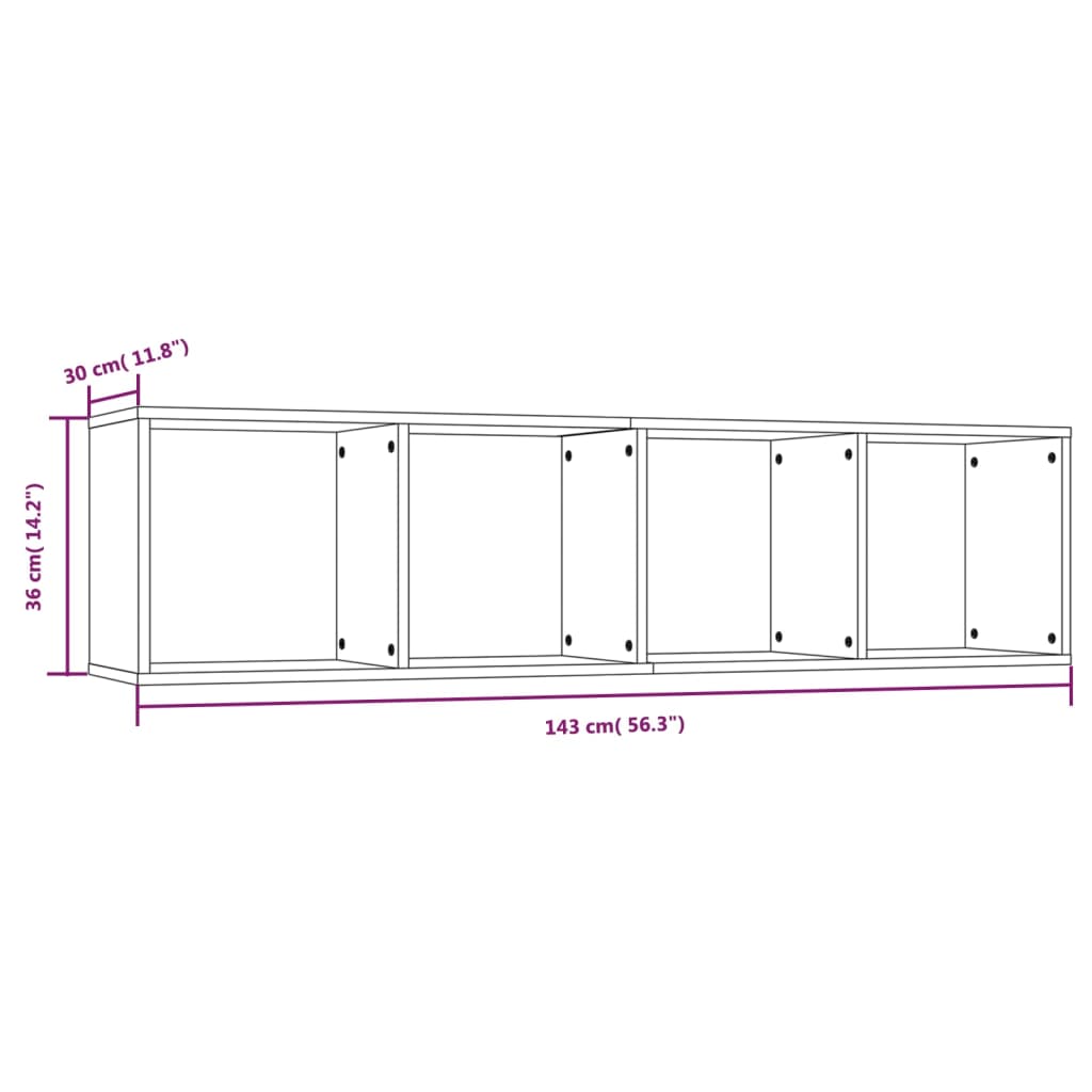 Bibliothèque/meuble TV chêne fumé 143x30x36cm matériau bois