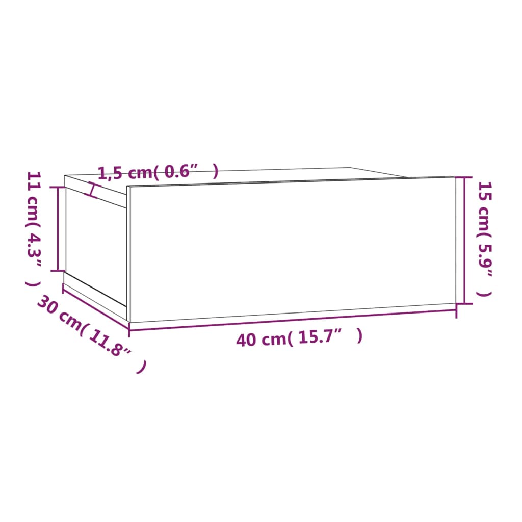 Table de chevet suspendue chêne fumé 40x30x15 cm matière bois