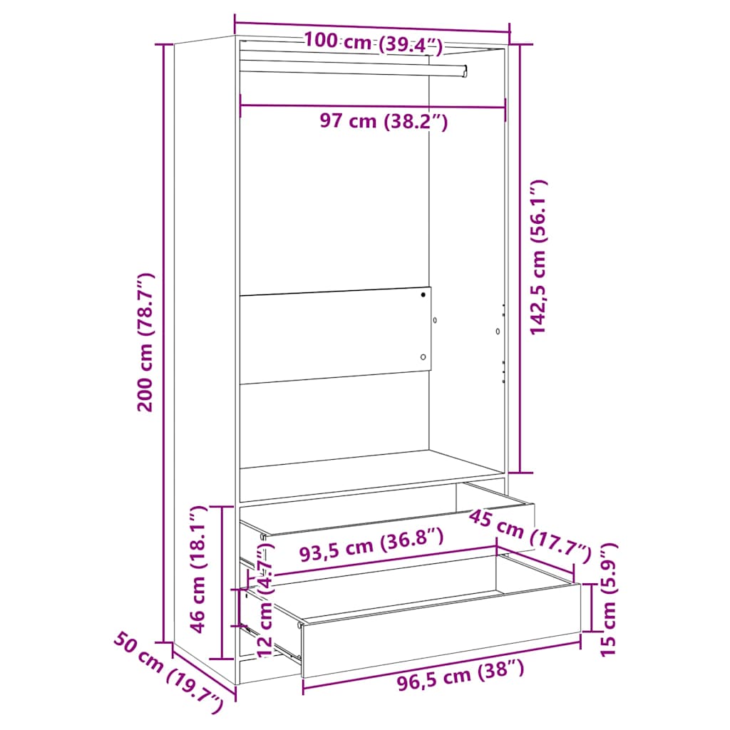 Kleiderschrank Braun Eiche-Optik 100x50x200 cm Holzwerkstoff