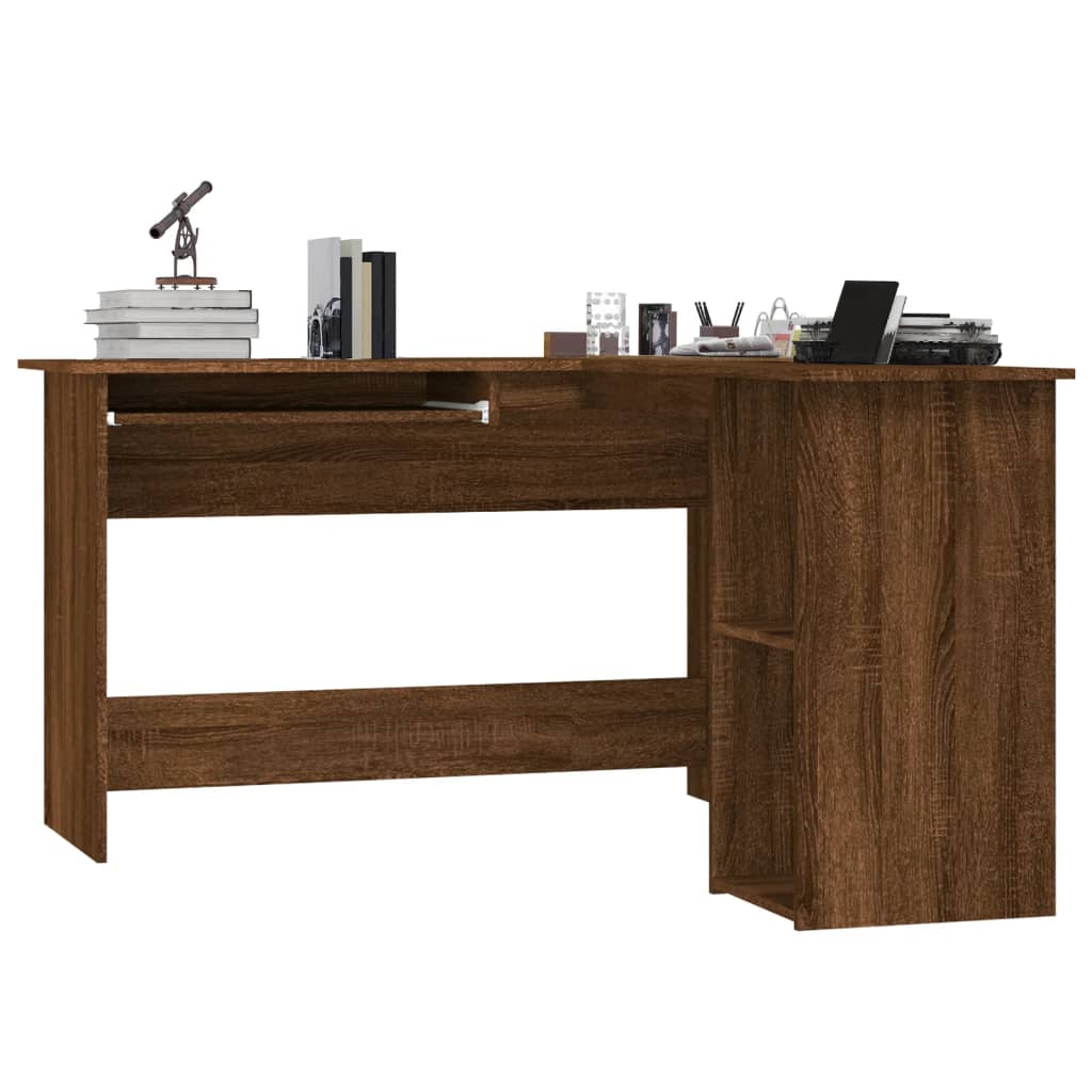 Bureau d'angle aspect chêne marron 120x140x75 cm matériau bois