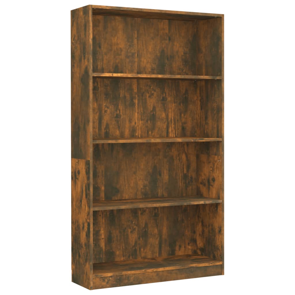 Bibliothèque 4 compartiments chêne fumé 80x24x142 cm matière bois