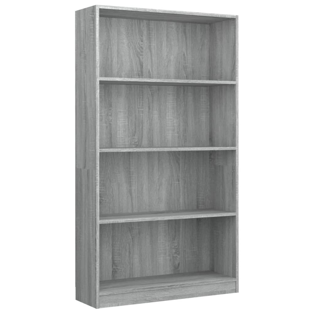 Bibliothèque 4 compartiments Sonoma gris 80x24x142 cm matériau bois