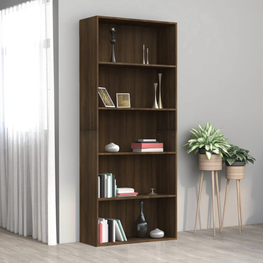 Bücherregal 5 Fächer Braun Eichen-Optik 80x30x189 cm