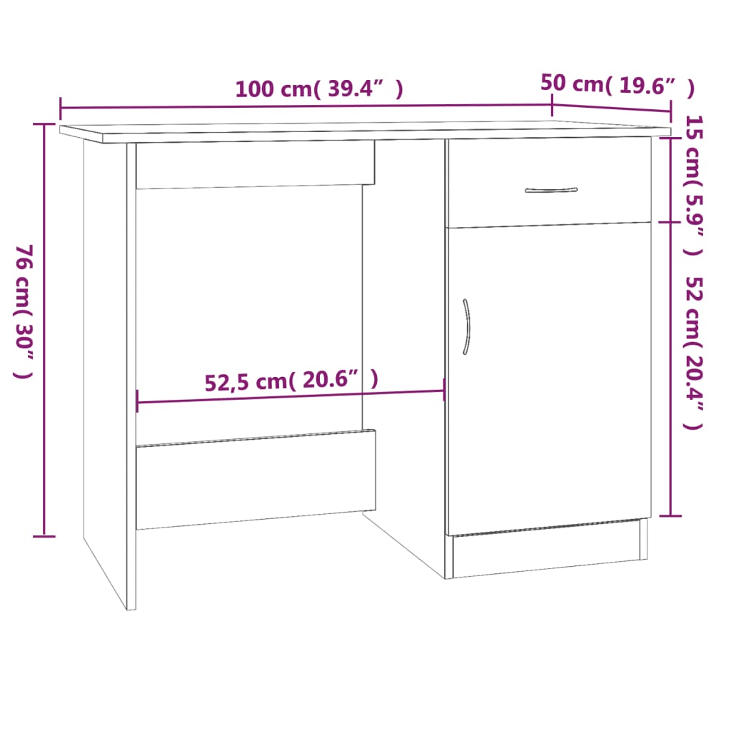 Bureau chêne fumé 100x50x76 cm matière bois