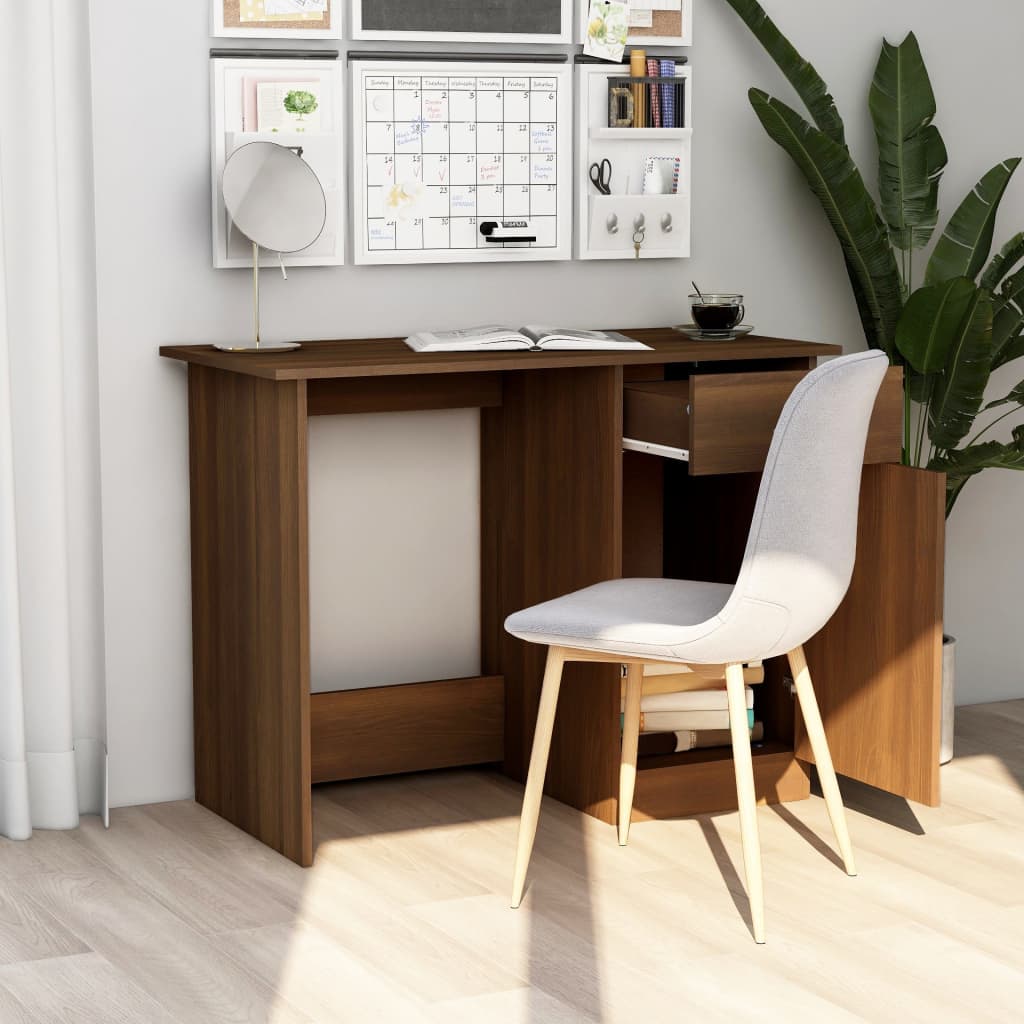 Bureau aspect chêne marron 100x50x76 cm matériau bois