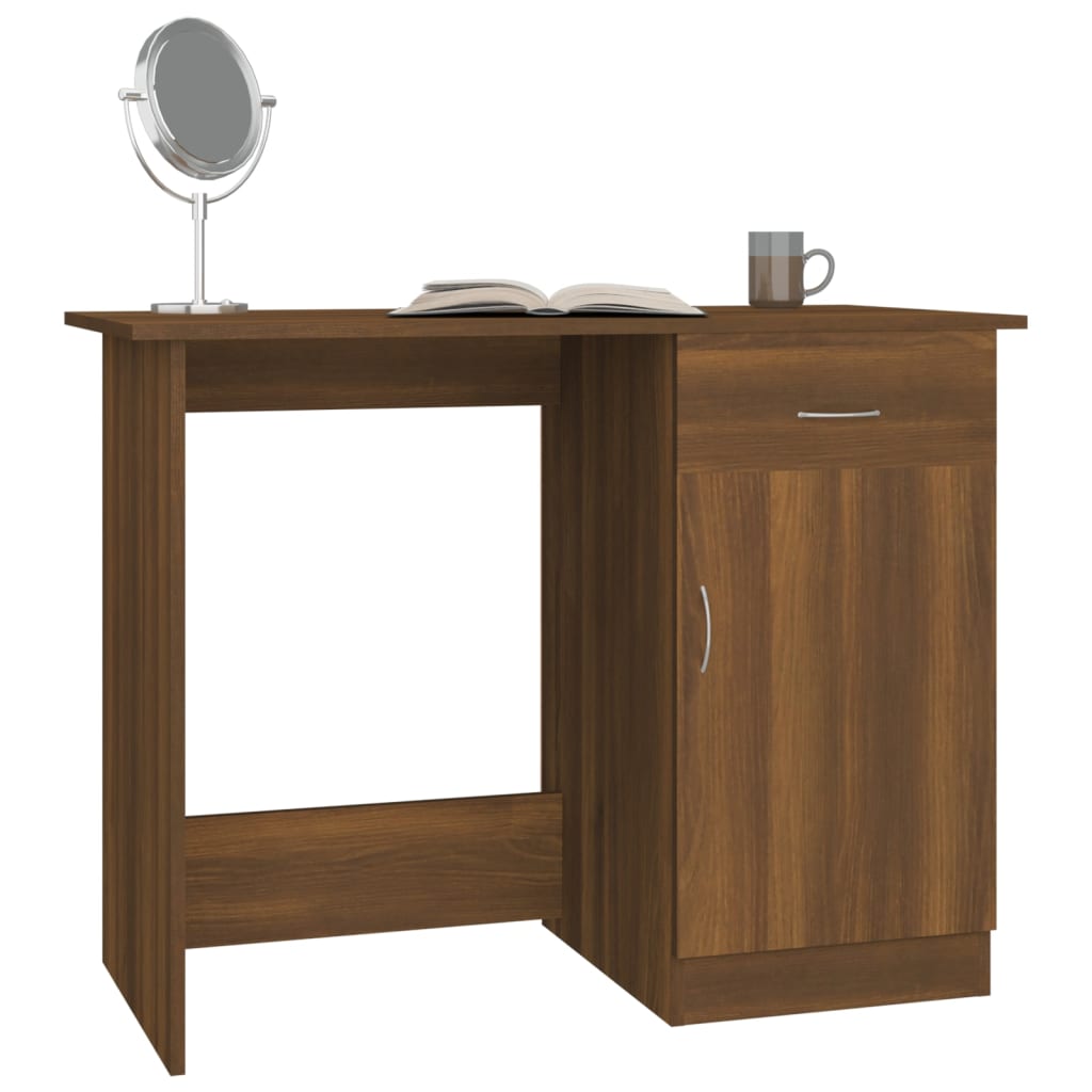 Bureau aspect chêne marron 100x50x76 cm matériau bois