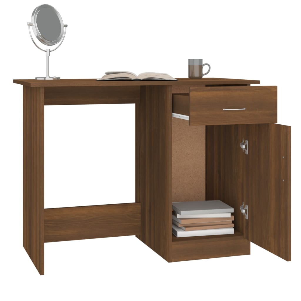 Bureau aspect chêne marron 100x50x76 cm matériau bois