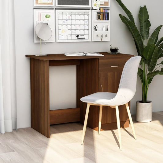 Bureau aspect chêne marron 100x50x76 cm matériau bois