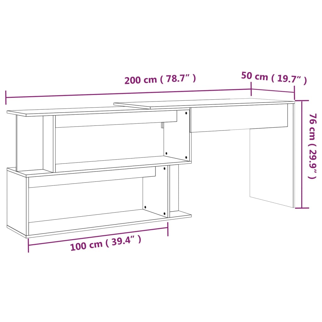 Bureau d'angle chêne fumé 200x50x76 cm matière bois