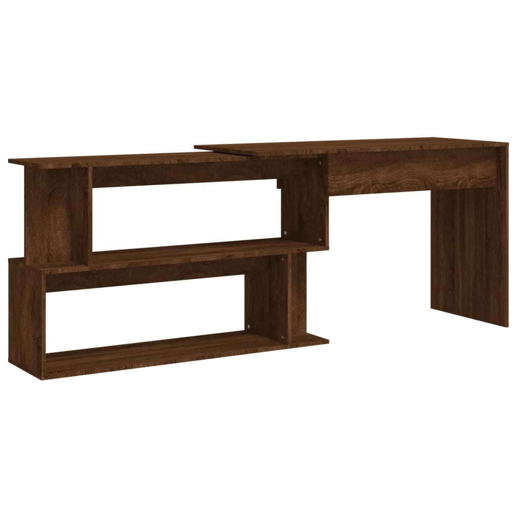 Bureau d'angle aspect chêne marron 200x50x76 cm matériau bois