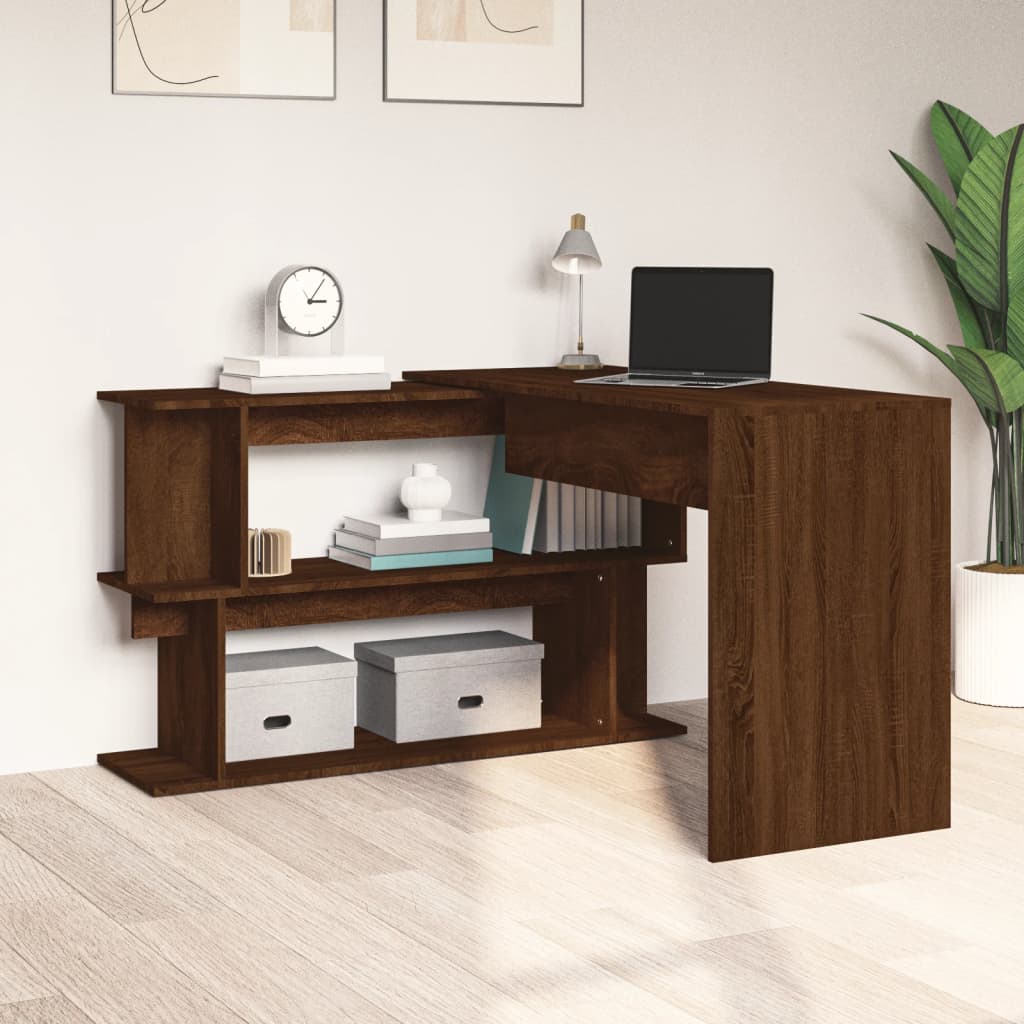 Bureau d'angle aspect chêne marron 200x50x76 cm matériau bois