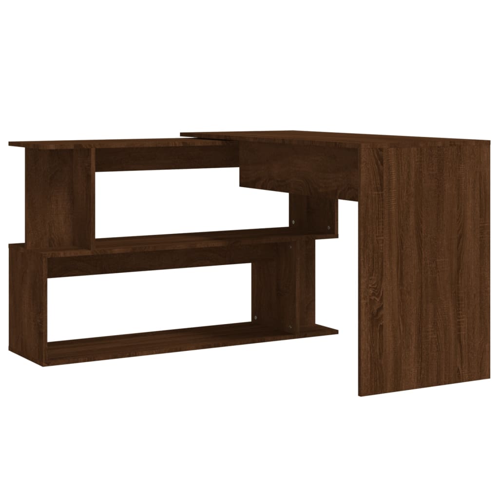 Bureau d'angle aspect chêne marron 200x50x76 cm matériau bois