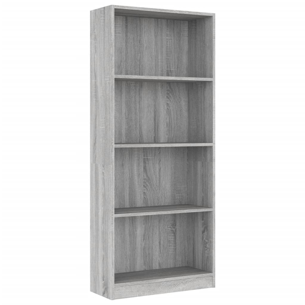 Bibliothèque 4 compartiments Sonoma gris 60x24x142 cm matériau bois