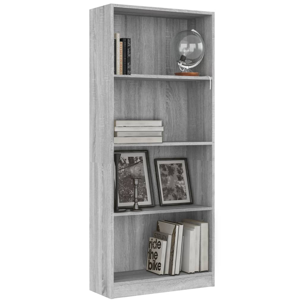 Bibliothèque 4 compartiments Sonoma gris 60x24x142 cm matériau bois