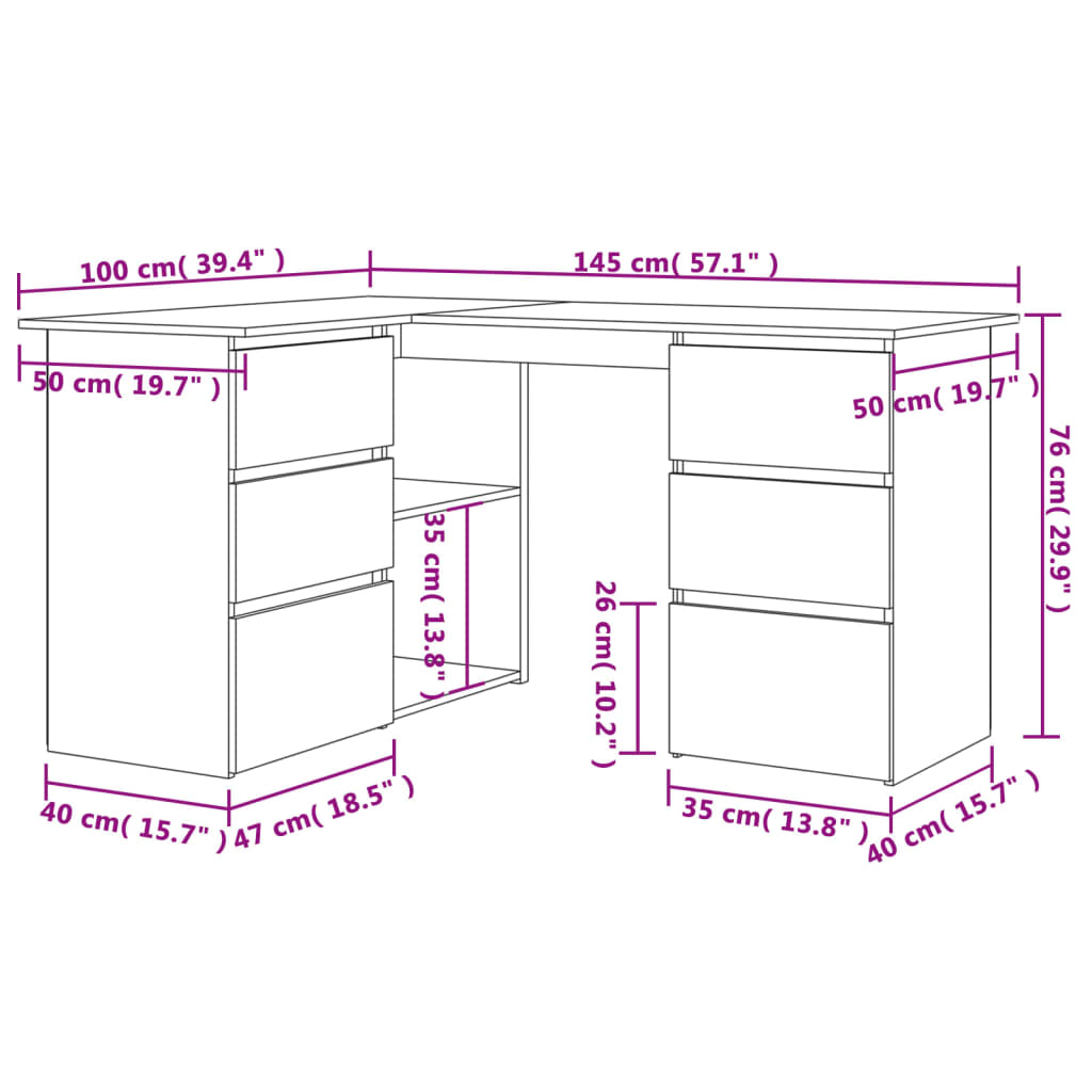 Bureau d'angle chêne fumé 145x100x76 cm matière bois