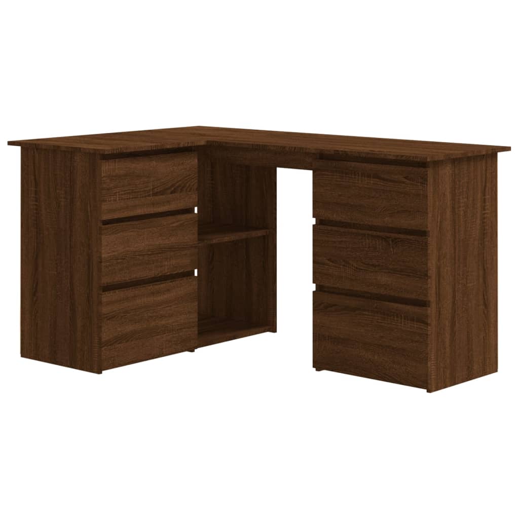 Bureau d'angle aspect chêne marron 145x100x76 cm matériau bois