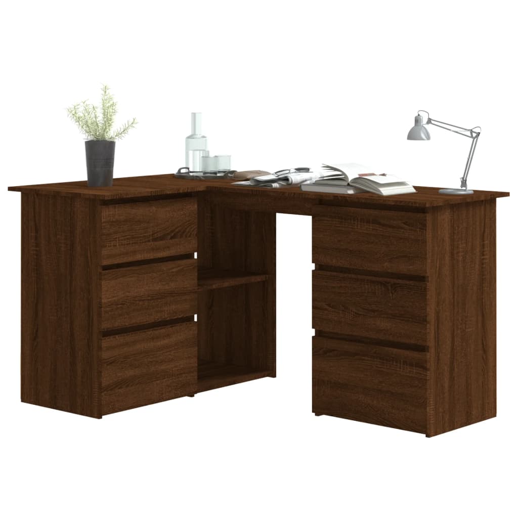 Bureau d'angle aspect chêne marron 145x100x76 cm matériau bois