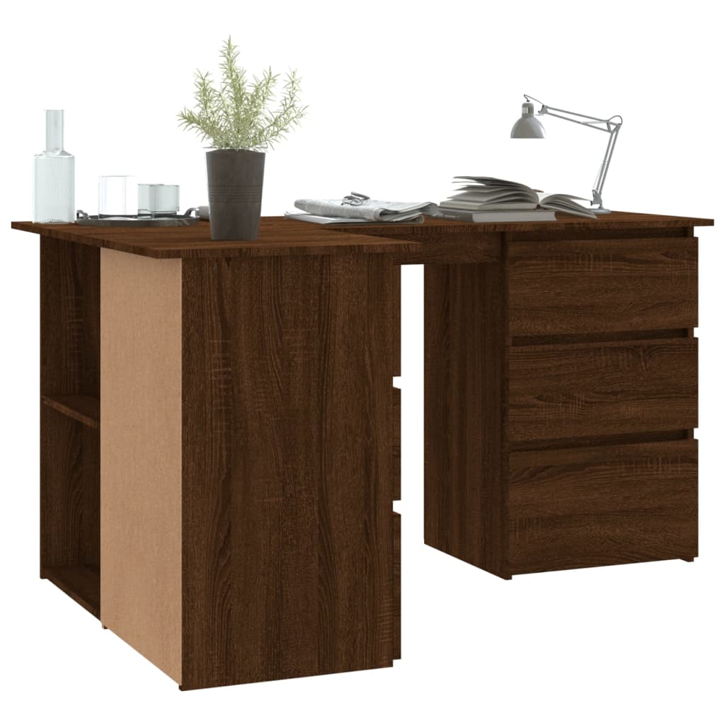 Bureau d'angle aspect chêne marron 145x100x76 cm matériau bois