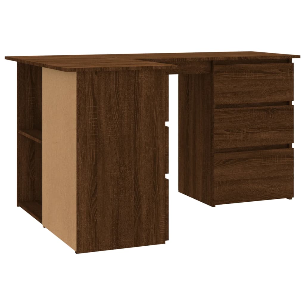 Bureau d'angle aspect chêne marron 145x100x76 cm matériau bois