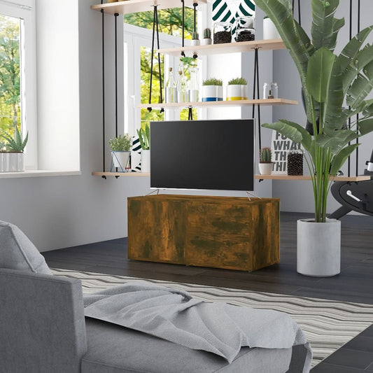 Meuble TV chêne fumé 80x34x36 cm matériau bois