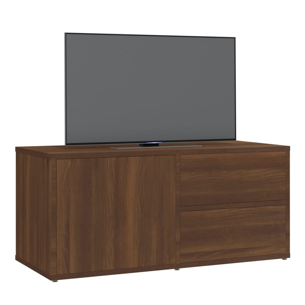 Meuble TV aspect chêne marron 80x34x36 cm matériau bois