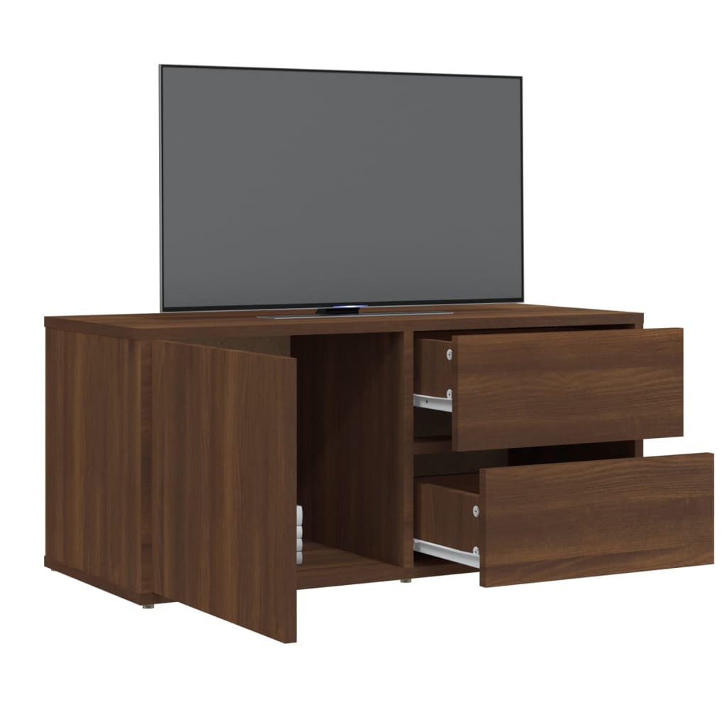 Meuble TV aspect chêne marron 80x34x36 cm matériau bois