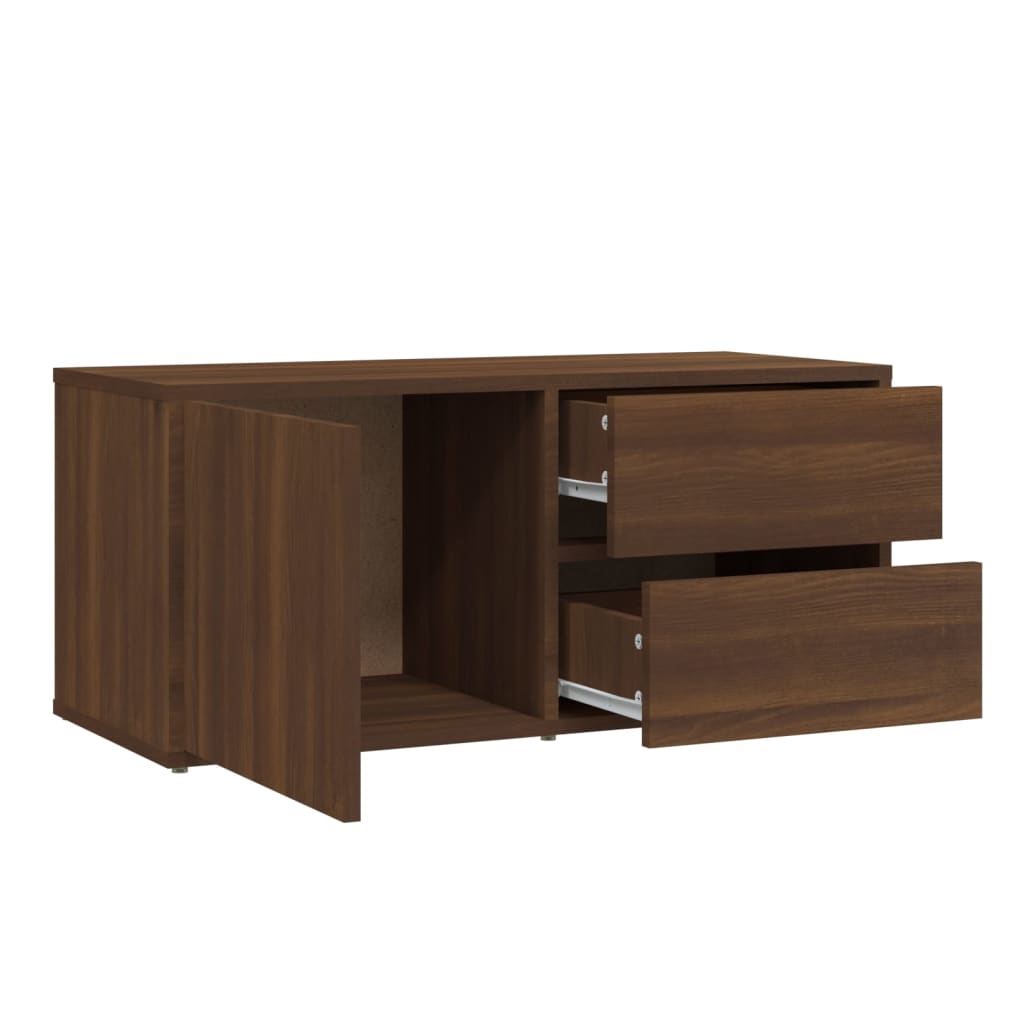 Meuble TV aspect chêne marron 80x34x36 cm matériau bois