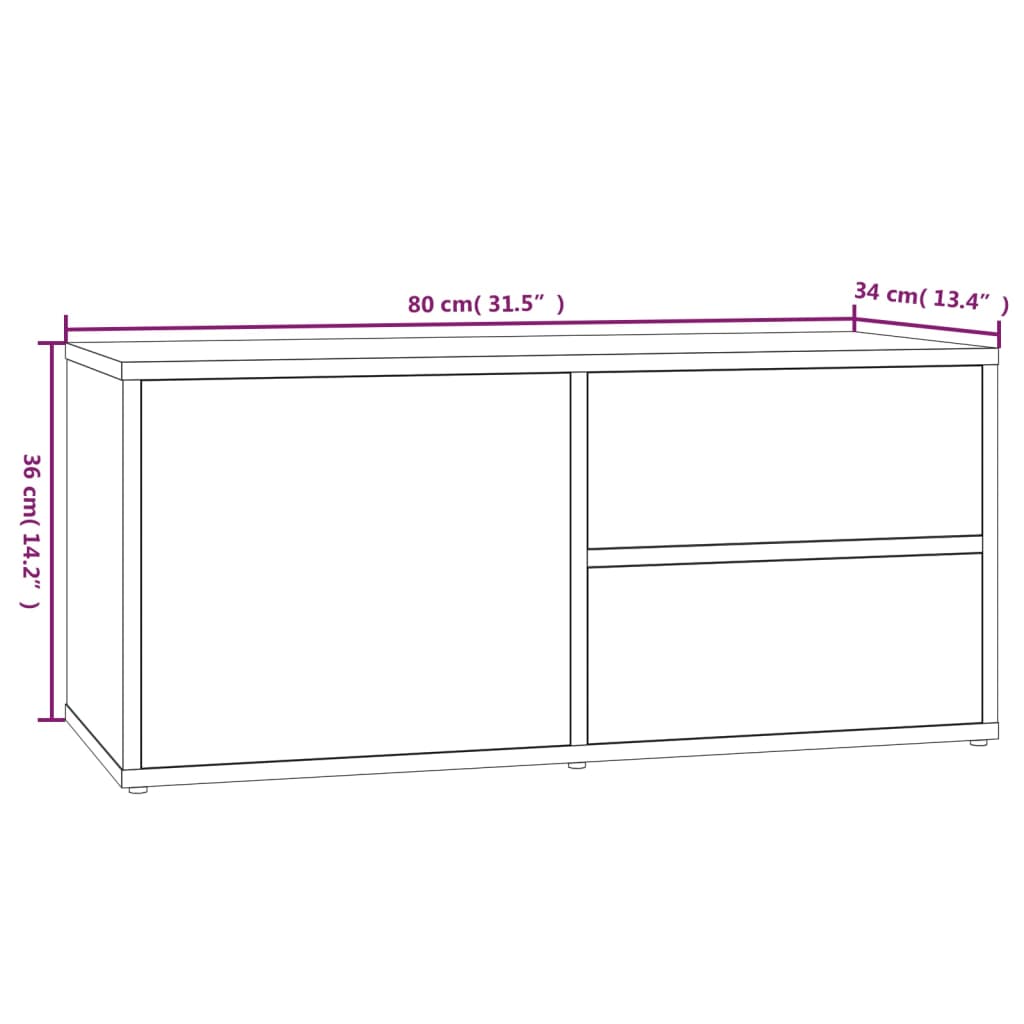 Meuble TV aspect chêne marron 80x34x36 cm matériau bois