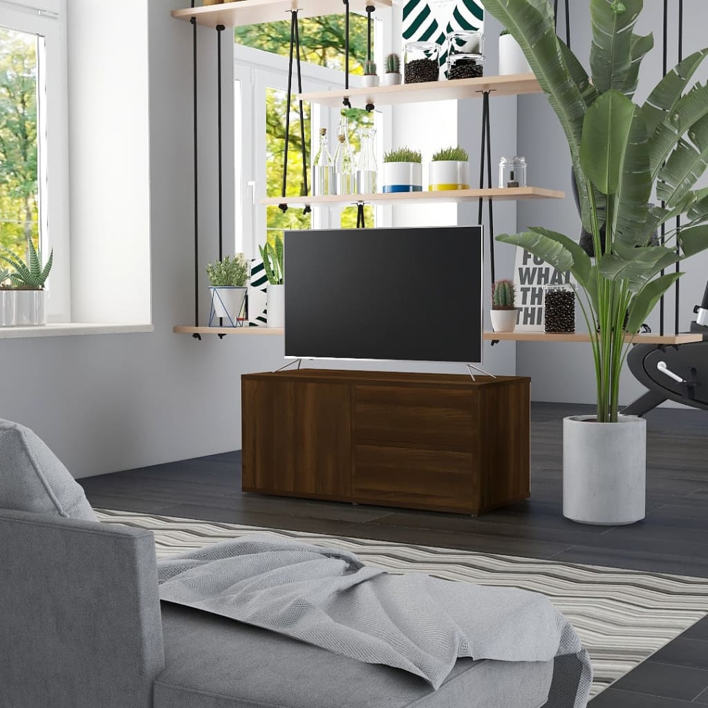 Meuble TV aspect chêne marron 80x34x36 cm matériau bois