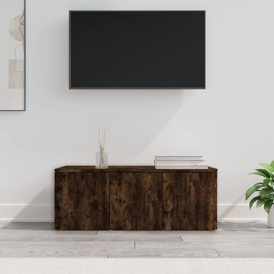 Meuble TV chêne fumé 80x34x30 cm matériau bois