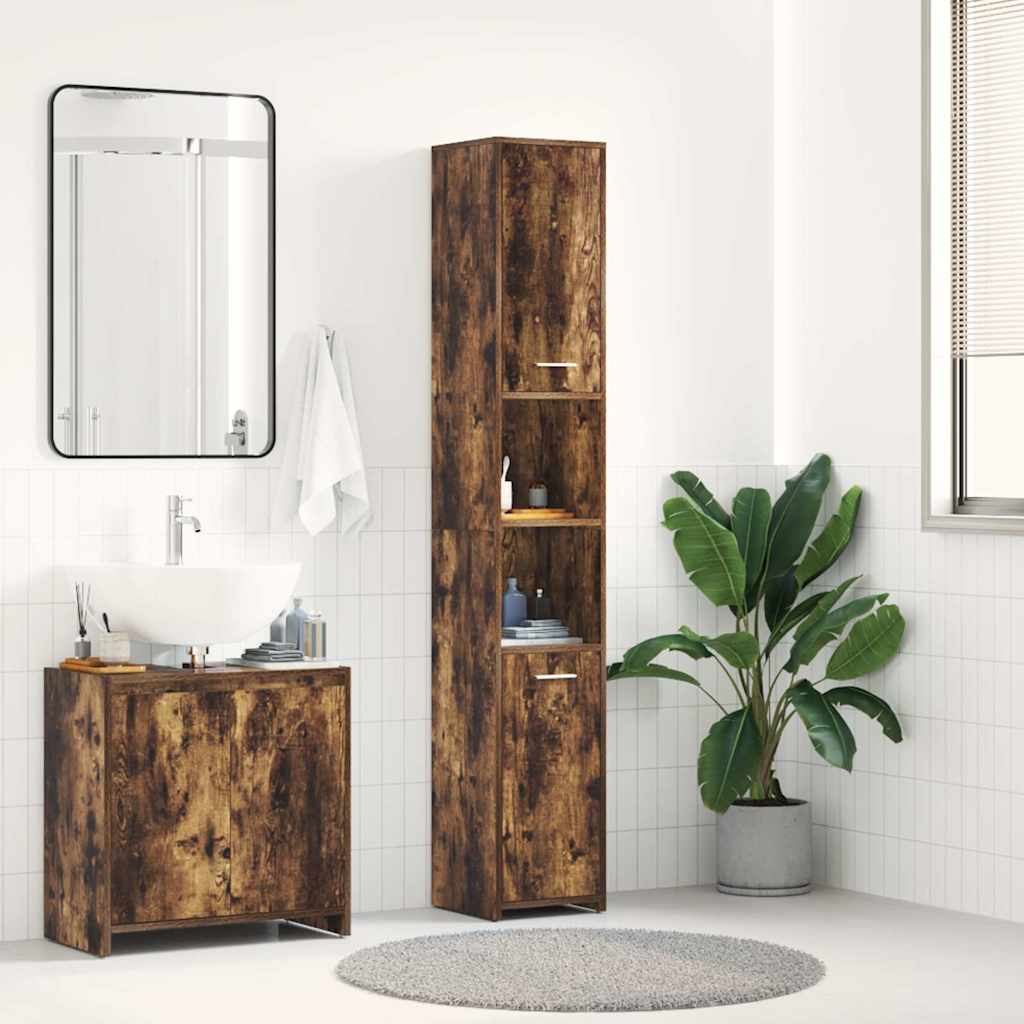 Badezimmerschrank Räuchereiche 30x30x183,5 cm Holzwerkstoff