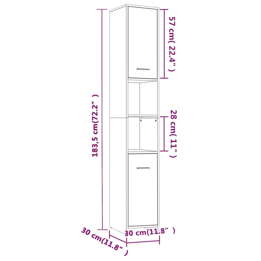 Meuble de salle de bain gris Sonoma 30x30x183,5 cm en bois