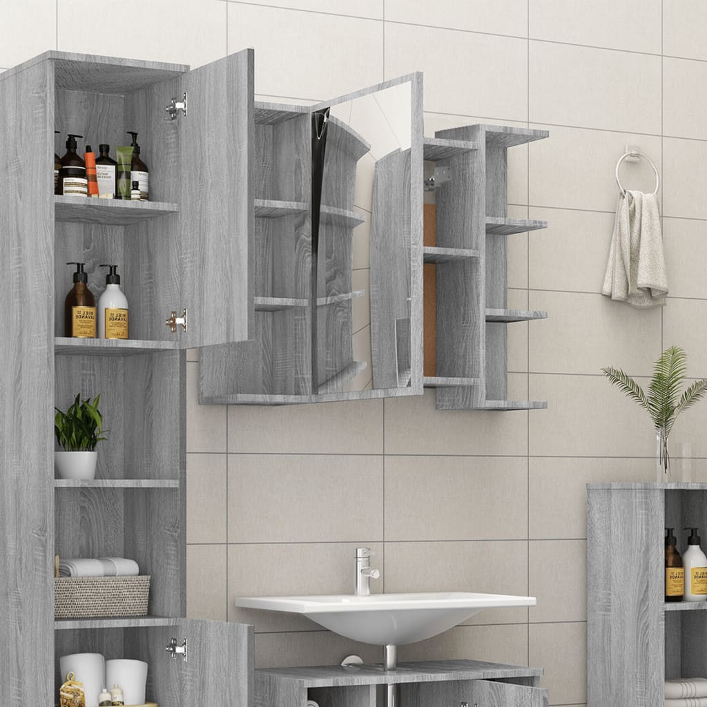 Armoire de toilette avec miroir gris Sonoma 80x20,5x64 cm en bois