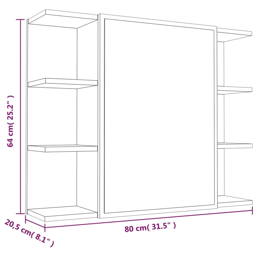 Armoire de toilette avec miroir gris Sonoma 80x20,5x64 cm en bois